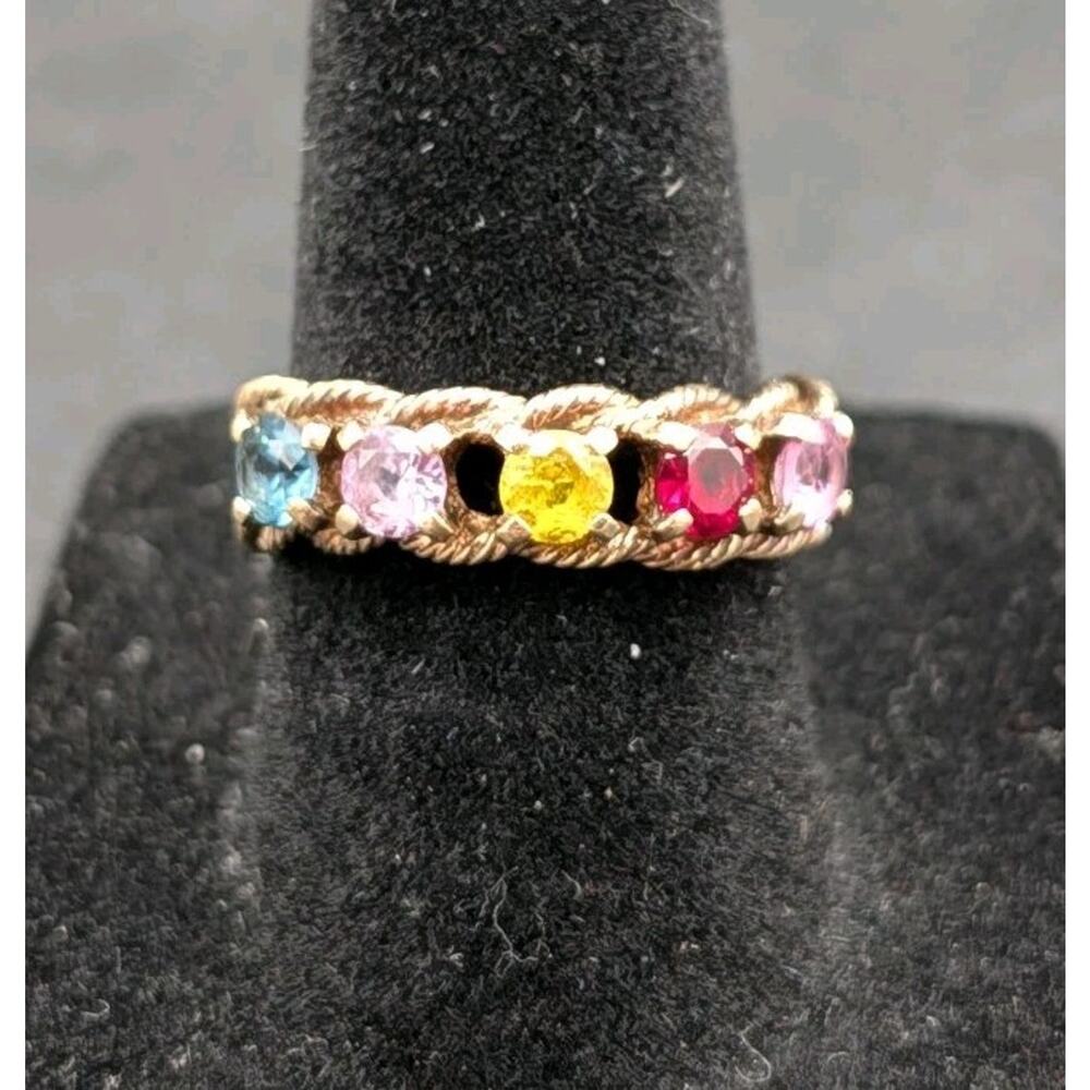 Vintage Estate 10K Yellow Gold Multi Gemstone Mothers/Grandmother Ring Size 7